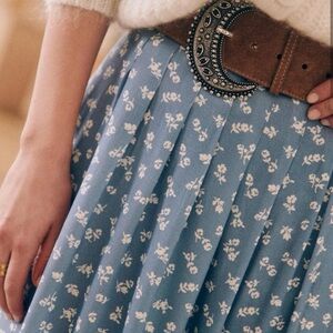 Sezane Alicia Blue Floral Midi Skirt — Size 12 US / 44 FR
